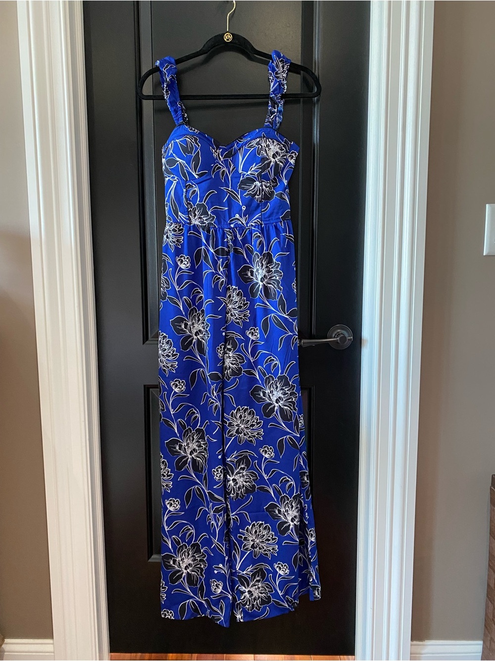 T.J.Maxx Royal Blue and White Floral Jumpsuit